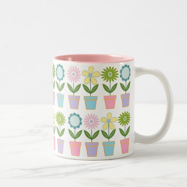 Caneca De Café Em Dois Tons Cute Pastel Flower Pots Pattern (Direita)