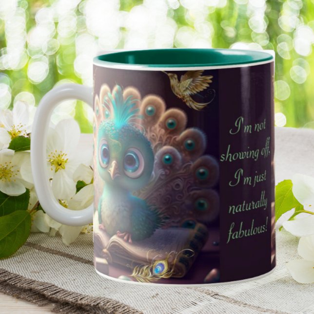 Caneca De Café Em Dois Tons Cute Peacock Engraçado Naturalmente Fabuloso Citaç (Criador carregado)