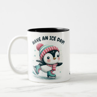 Caneca De Café Em Dois Tons Cute Penguin “Have an Ice Day” Personalized Christ