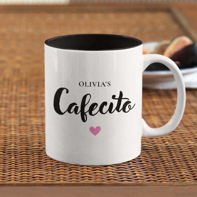 Caneca De Café Em Dois Tons Cute Personalizado Cafecito Script Mug (Criador carregado)