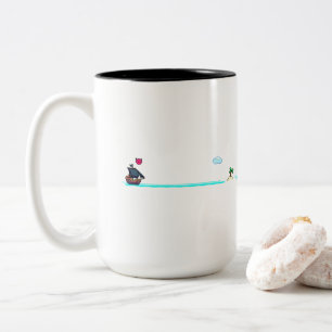 Caneca De Café Em Dois Tons Cute Pixel Art Navio Pirata Perseguindo Navio Merc
