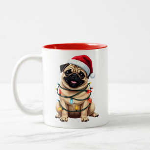 Caneca De Café Em Dois Tons Cute Pug Natal Papai Noel Amante de Cachorro