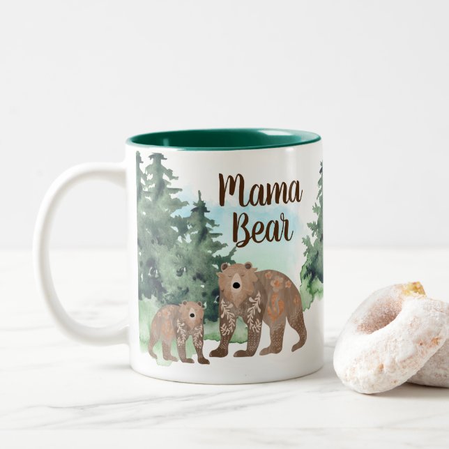 Caneca De Café Em Dois Tons Cute Scandi Bears Woodland Forest Bear (Com Donut)