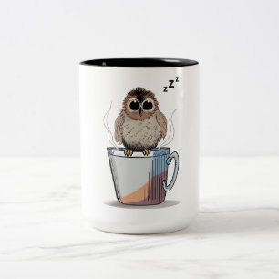 Caneca De Café Em Dois Tons Cute Sleepy Owl Coffee Sketch Black Combo Mug