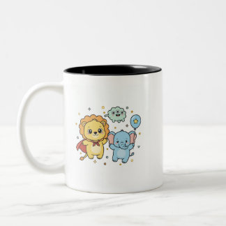 Caneca De Café Em Dois Tons Cute Superhero Lion and Elephant Friends Cartoon