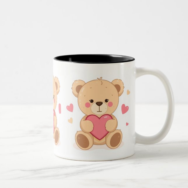 Caneca De Café Em Dois Tons Cute Teddy Bear Holding Heart – Valentine Love Ill (Direita)