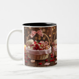 Caneca De Café Em Dois Tons Cute Teddy Rose Basket Valentine Heart Handle Mug