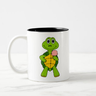Caneca De Café Em Dois Tons Cute Turtle Eating Ice Cream Cartoon