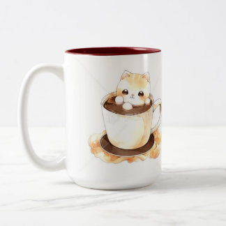Caneca De Café Em Dois Tons Cute Watercolor Cat in Coffee Cup Personalized Mug