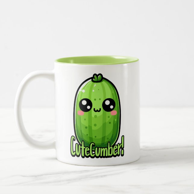 Caneca De Café Em Dois Tons Cutecumber! Pedra de pepino cúbico (Esquerda)