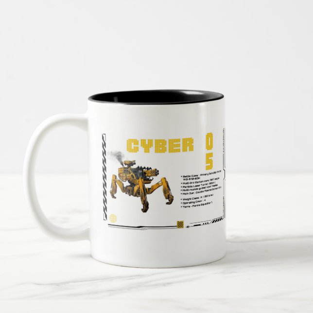 Caneca De Café Em Dois Tons Cyber 05 Mech Robot Design (Esquerda)
