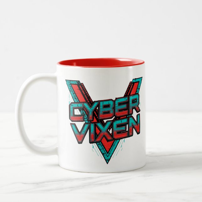 Caneca De Café Em Dois Tons Cyber Vixen Gamer Girl Gaming Graphic | Video Game (Esquerda)