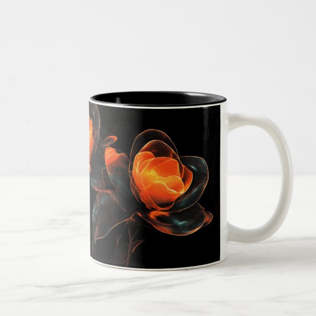 Caneca De Café Em Dois Tons Cyberflora Luminosa Flores Negras Laranja-Laranja (Direita)