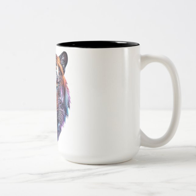 Caneca De Café Em Dois Tons Cybernetic Bio-Mechanical Tiger Portrait (Direita)