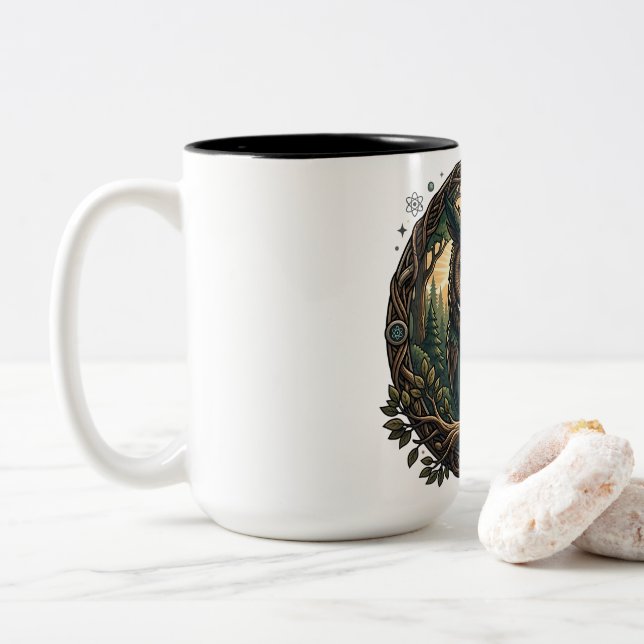 Caneca De Café Em Dois Tons Cybernetic Owl Nature vs Technology Steampunk (Com Donut)