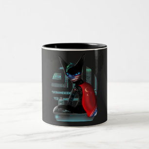 Caneca De Café Em Dois Tons Cyberpunk Ninja do gato Siamese