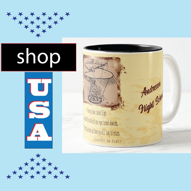 Caneca De Café Em Dois Tons Da Vinci Helicopter Poema 🚁 Orçamento Especial (Criador carregado)