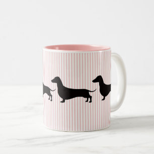 Caneca De Café Em Dois Tons Dachshund com Listra Rosa