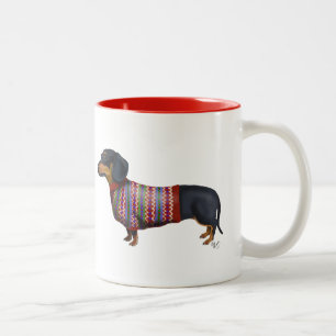 Caneca De Café Em Dois Tons Dachshund Com Sweater Wooly