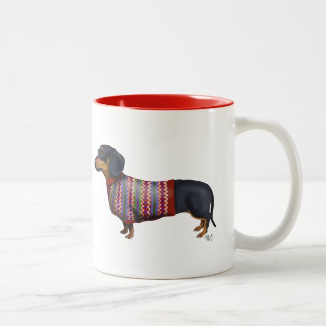 Caneca De Café Em Dois Tons Dachshund Com Sweater Wooly (Direita)