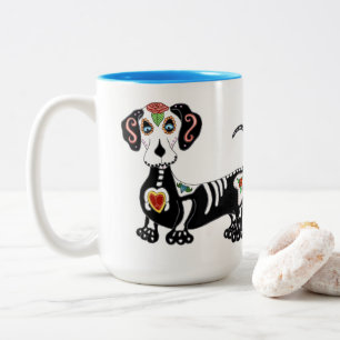 Caneca De Café Em Dois Tons Dachshund Sugar Skull
