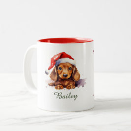 Caneca De Café Em Dois Tons Dachshund Watercolor Pão de Natal