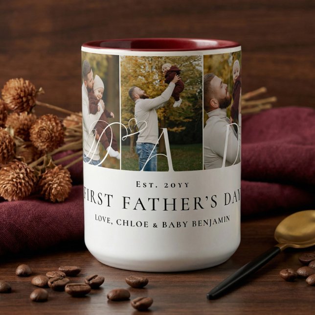 Caneca De Café Em Dois Tons Dad Photo Collage First Father's Day Keepsake Gift (Dad Photo Collage First Father's Day Keepsake Gift Two-Tone Coffee Mug)