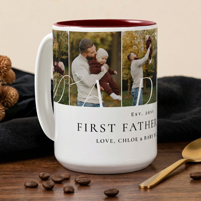 Caneca De Café Em Dois Tons Daddy Photo Collage First Father's Day Keepsake (Daddy Photo Collage First Father's Day Keepsake Two-Tone Coffee Mug)
