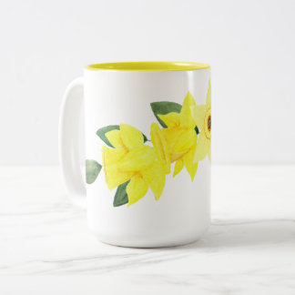 Caneca De Café Em Dois Tons Daffodil Watercolor, Mug De Dois Tons, 15 Oz