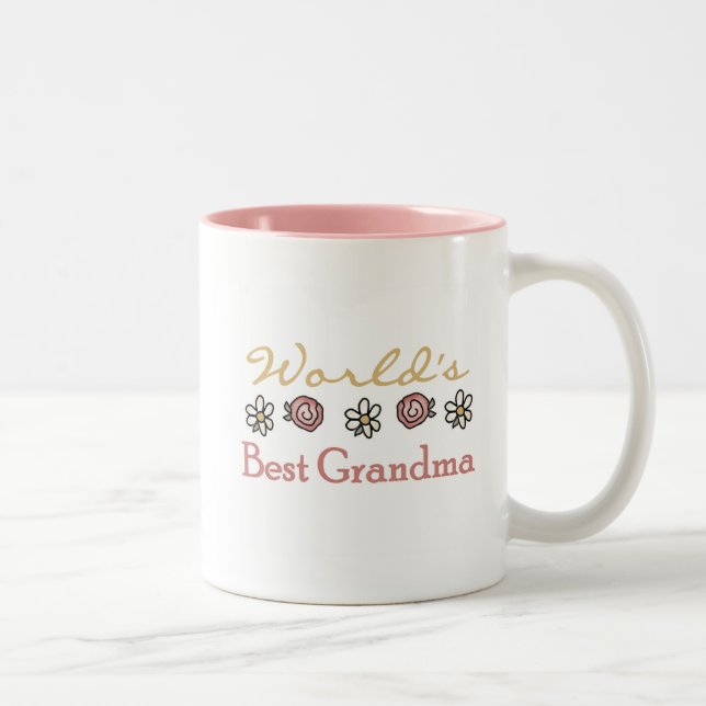 Caneca De Café Em Dois Tons Daisies e Rosas World Best Grandma (Direita)