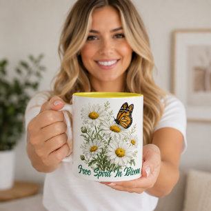 Caneca De Café Em Dois Tons Daisy & Butterfly Bloom