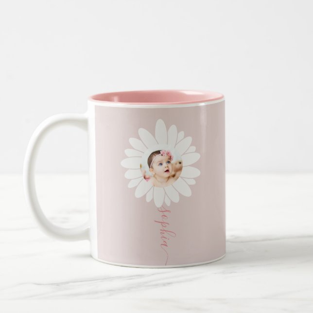 Caneca De Café Em Dois Tons Daisy Floral Photo Pink (Esquerda)