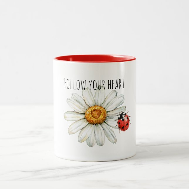 Caneca De Café Em Dois Tons Daisy Flower Ladybug (Centro)