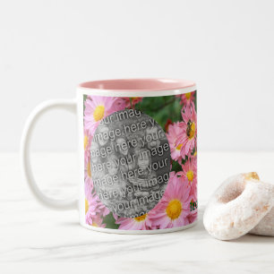 Caneca De Café Em Dois Tons Daisy Flowers E Bumble Bee Frame Adicionar Sua Fot