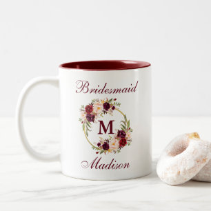 Caneca De Café Em Dois Tons Dama de honra Dourado floral do monograma do