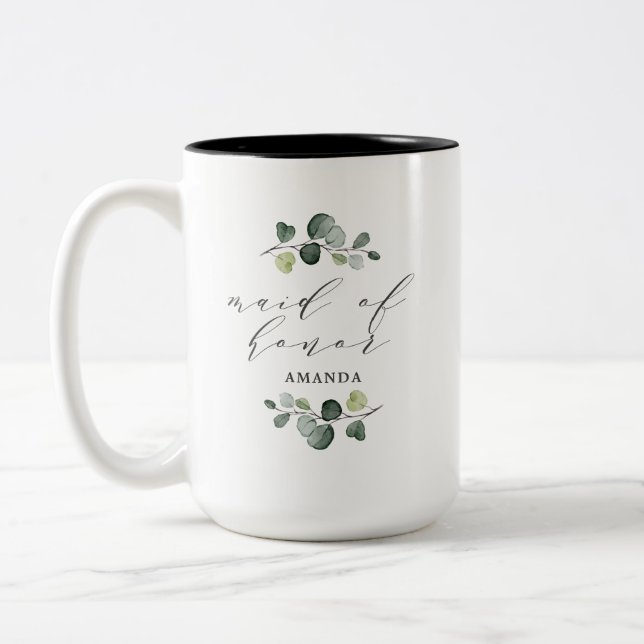 Caneca De Café Em Dois Tons Dama de Honra Verde de Eucalipto Elegante (Esquerda)