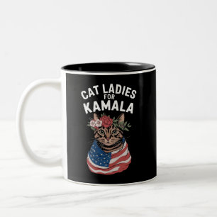 Caneca De Café Em Dois Tons Damas dos Gatos Para Kamala Dama dos Gatos Harris