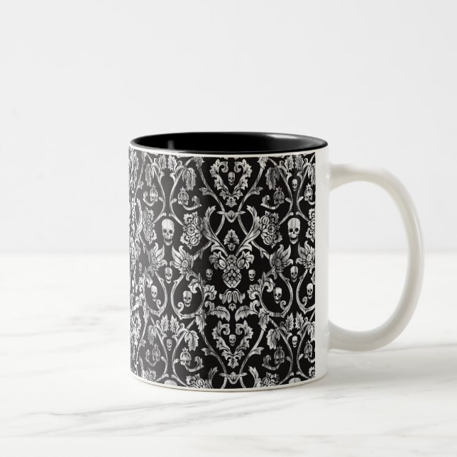 Caneca De Café Em Dois Tons Damasco afligido preto e branco do crânio (Direita)