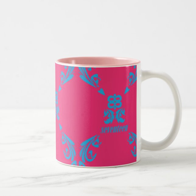 Caneca De Café Em Dois Tons Damasco Aqua-Magenta (Direita)