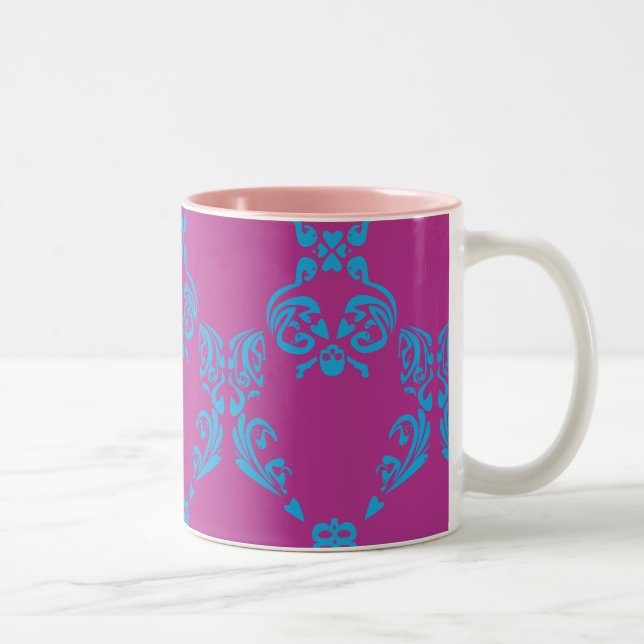 Caneca De Café Em Dois Tons Damasco Aqua-Roxo (Direita)