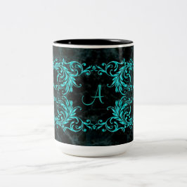 Caneca De Café Em Dois Tons Damasco do azul do Aqua do monograma