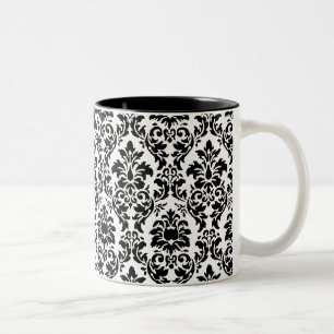 Caneca De Café Em Dois Tons Damasco Preto e Branco