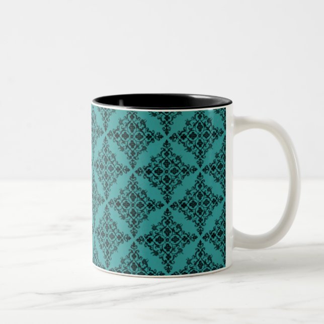 Caneca De Café Em Dois Tons Damask Mug, Teal, Perfeitamente Polida (Direita)