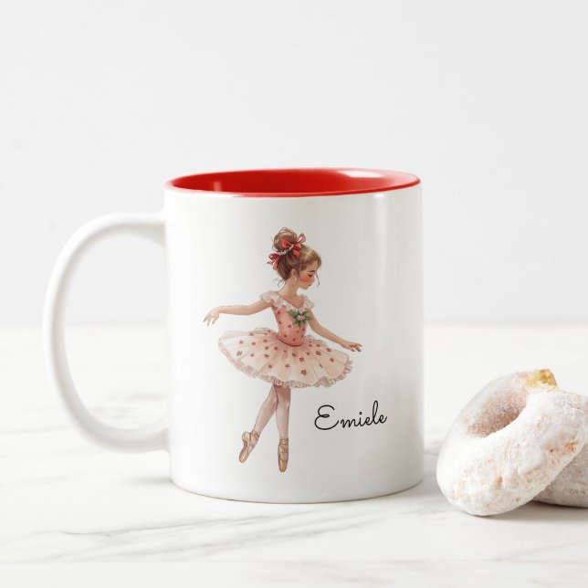 Caneca De Café Em Dois Tons Dança de Balé de Natal (Com Donut)