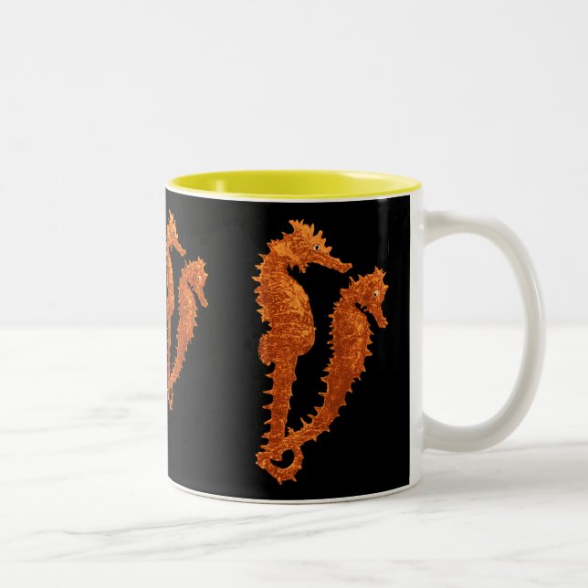 Caneca De Café Em Dois Tons Dança Dos Cavalos-marinhos (Laranja) (Direita)
