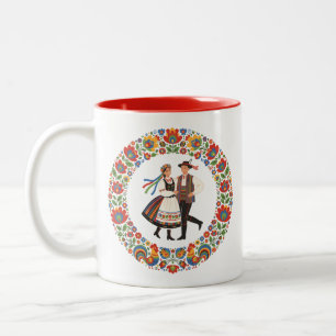 Caneca De Café Em Dois Tons Dança Folclórica Polonesa Wycinanki
