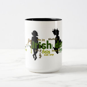 Caneca De Café Em Dois Tons Dança irlandesa Wordle - preto