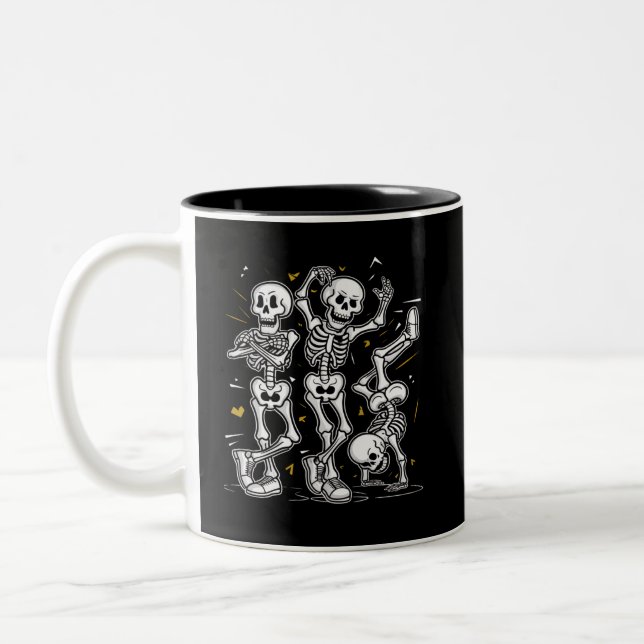 Caneca De Café Em Dois Tons Dançando esqueletos dança desafio Halloween (Esquerda)