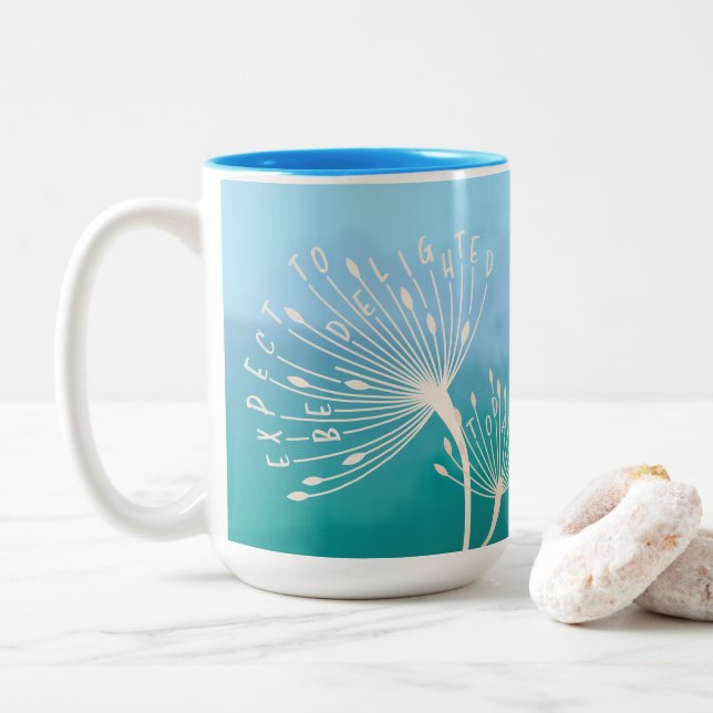 Caneca De Café Em Dois Tons Dandelion Inspirational Cote "Seja feliz hoje" (Com Donut)