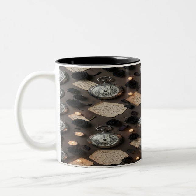 Caneca De Café Em Dois Tons Dark Academia Pocket Watch Mug (Esquerda)
